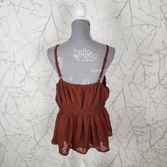 Torrid Burnt Orange Textured Polkadot Georgette Cinched Waist Cami - Picture 4 of 7